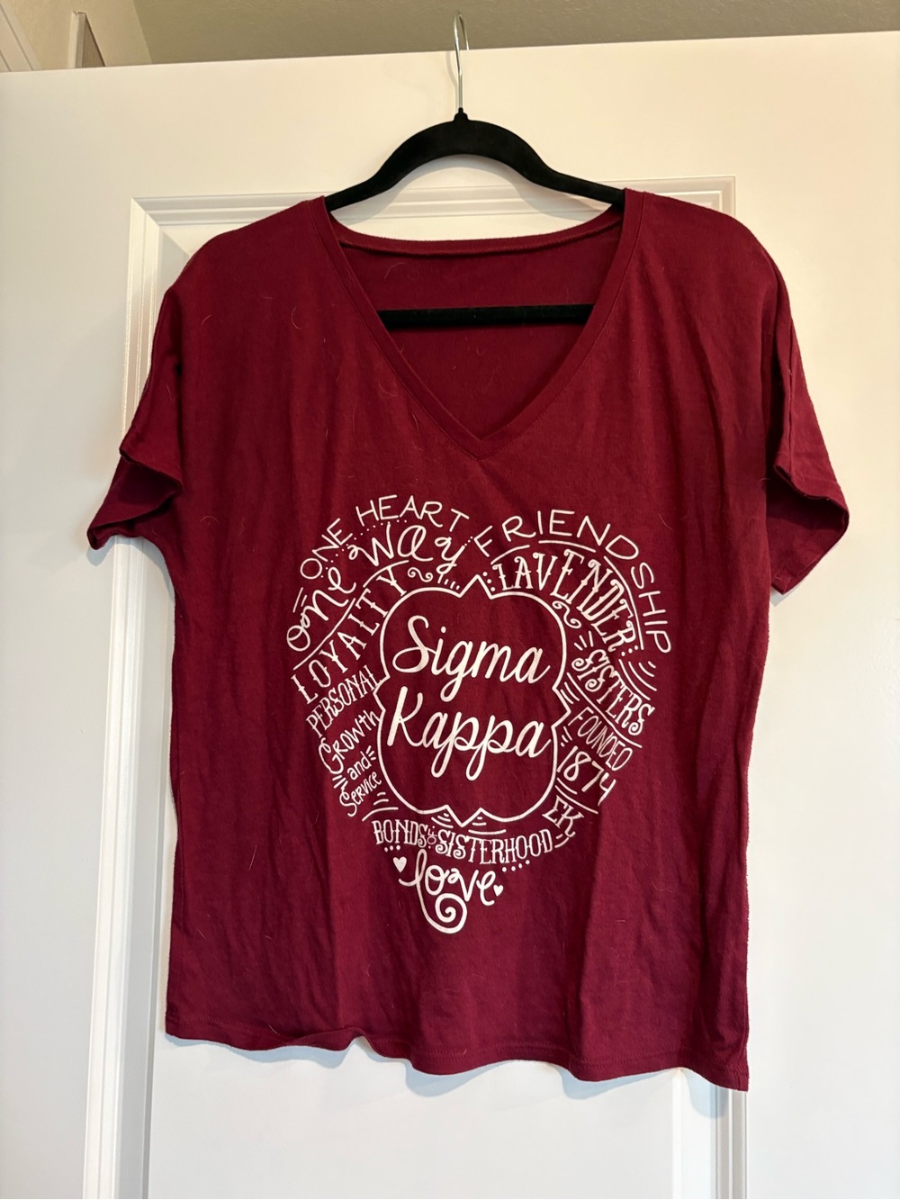Sigma Kappa Sorority Burgundy V-Neck Short Sleeve Graphic Tee